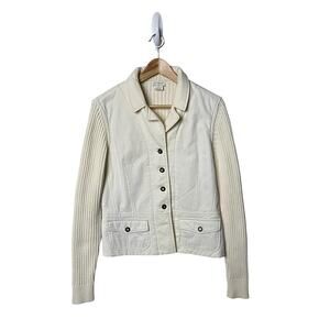 Blue Willis Knitted Sweater Jacket M Cream Long Sleeves Pockets Cotton Casual